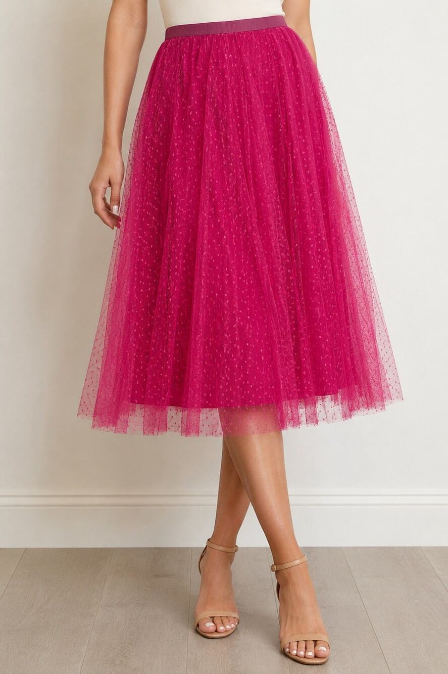 VTG REDVALENTINO Pink Tulle Lace Midi Skirt Women's IT 44 Layered Point D'Esprit